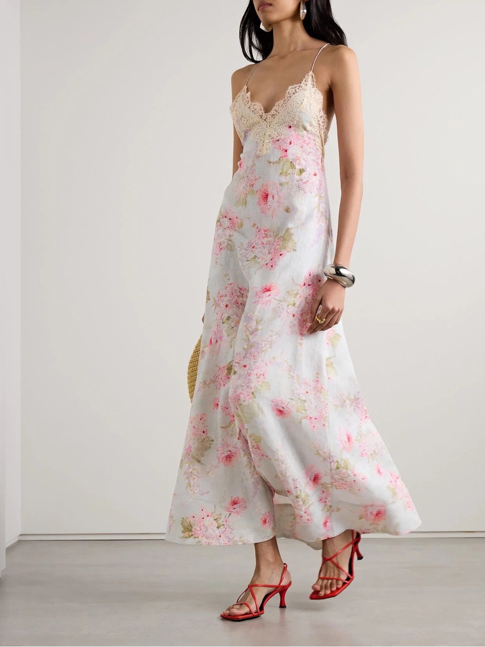 ZIMMERMANN Halliday Floral Linen Maxi Dress with Lace Trim - Picture 1 of 11